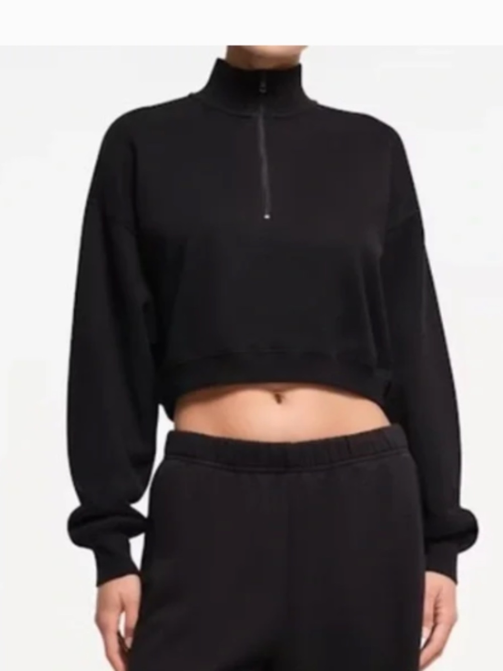 SKIMS Cotton Fleece Cropped Half Zip Pullover Black Onyx (Size Small) Mock Neck